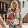 Women's Vintage Rose Floral Patchwork Art Cozy Warm Sweatshirt elevenforest
