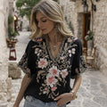 Women's Floral Embroidered Linen Blend T-shirt elevenforest