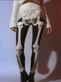 Vintage Skeleton Roses Contrast Color Cozy Knit Leggings elevenforest