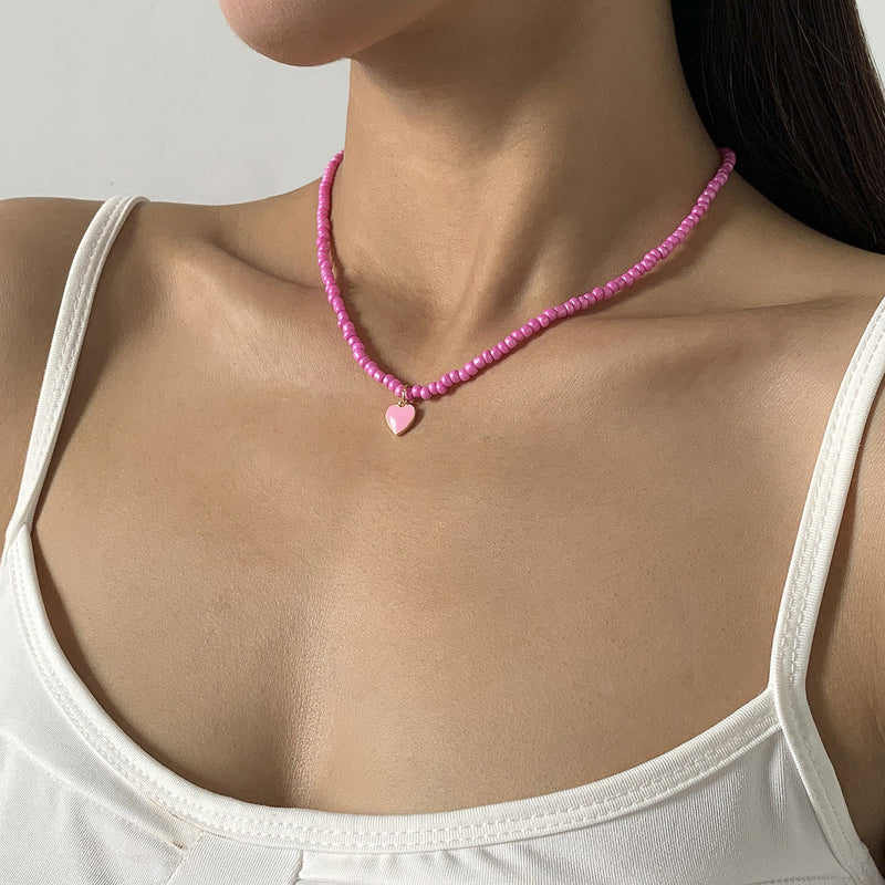 Nectarine Heart Simple Bead Handmade Necklace Geometric Stacked Beaded Necklace