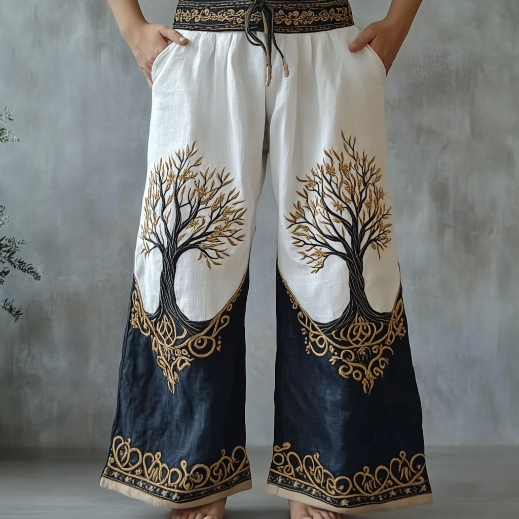 Men's Retro Viking Tribal Life Of Tree Celtic Art Casual Linen Pants elevenforest