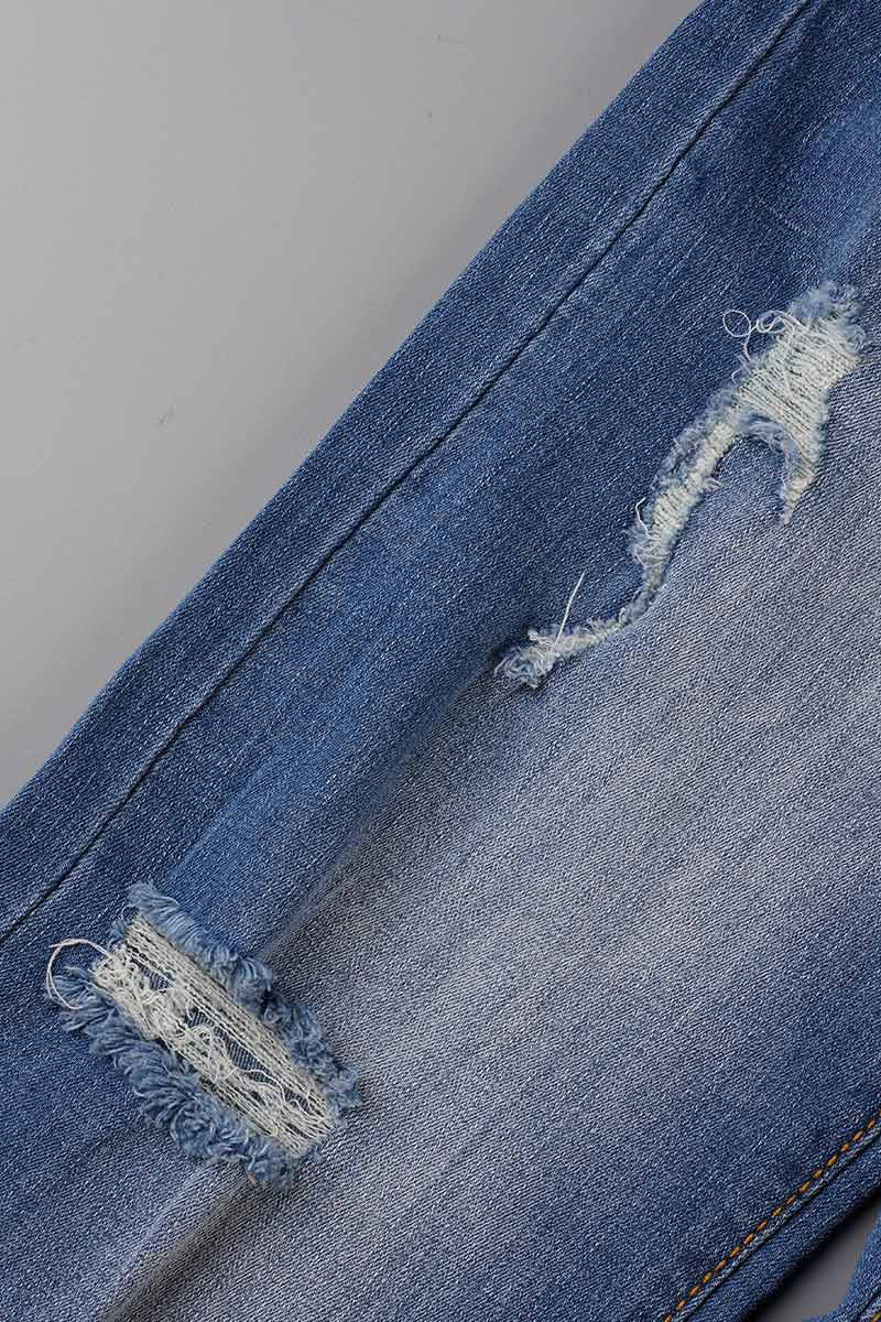 Street Patchwork Ripped Straight Denim Jeans(3 Colors)