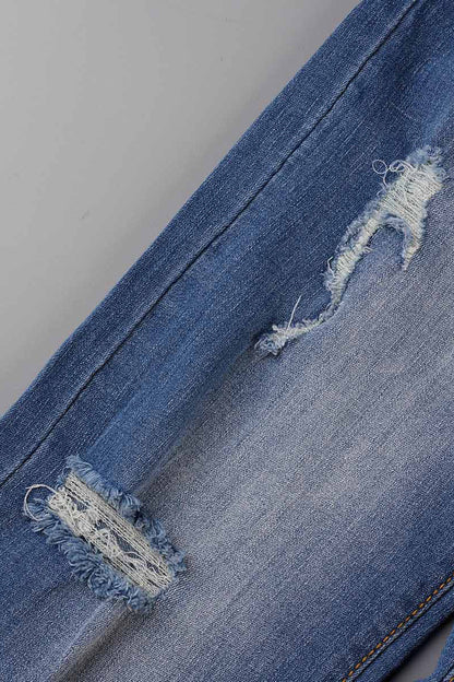 Street Patchwork Ripped Straight Denim Jeans(4 Colors)