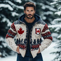 Men's Canadian Maple Leaf Forest Jacquard Cozy Zip Up Cardigan Sweater elevenforest