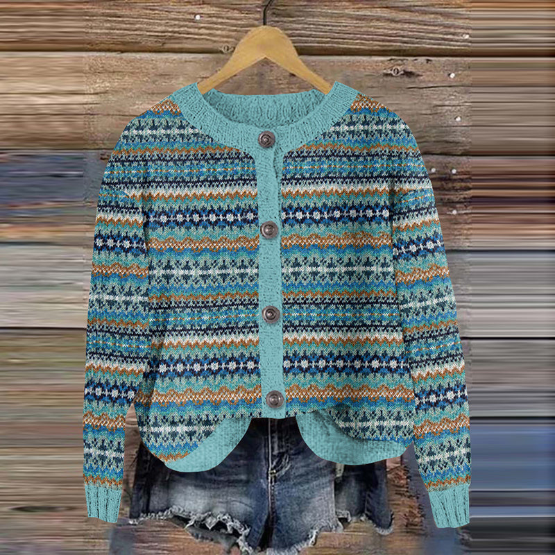 Women's Vintage Icelandic Striped Pattern Sweater elevenforest