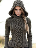 Vintage Celtic Mystical Slim Fit Chunky Hooded Sweater elevenforest
