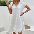 Elegant Lace Embroidery Art Short Sleeve V-neck Midi Dress elevenforest