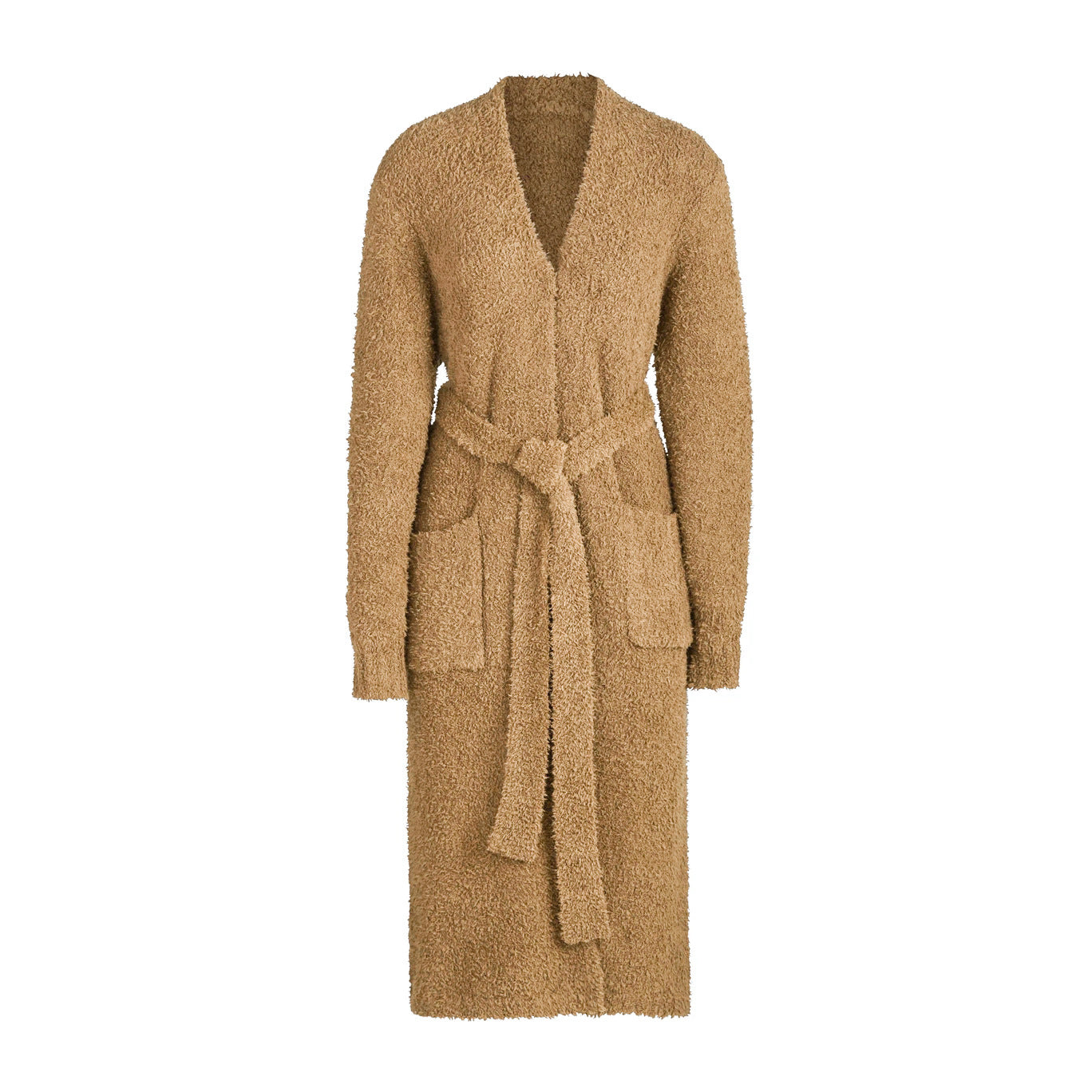 Fluffy Set Clothes Plush Lace-up Long Cardigan Belted Bathrobe Homewear Coat