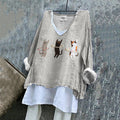 Comstylish Women's Retro Dancing Cat Art Graphic V-neck T-shirt