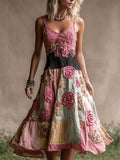Vintage Pink Roses Cottage Floral Patchwork Linen Dress elevenforest