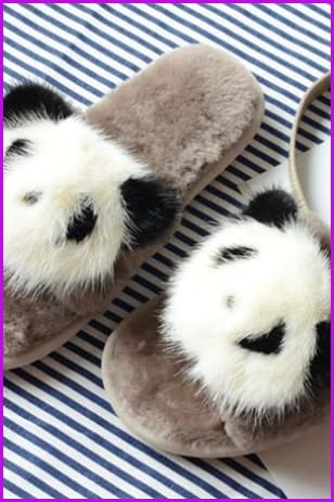 Panda/flower/smile Sheep Fur Slippers Df002