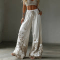 Women's Retro Floral Embroidery Art Gradient Casual Linen Pants elevenforest