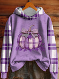 Women's Alzheimer's Disease Purple Pumpkin Print Casual Sweatshirt elevenforest
