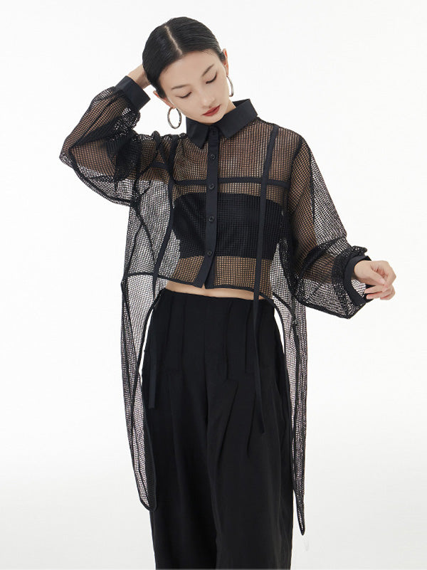 Stylish Long Sleeves Loose Mesh See-through Sun Protection Blouses&shirts Tops