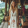 Boho Floral Embroidery Tassel Art Sleeveless Cozy Linen Madi Dress elevenforest