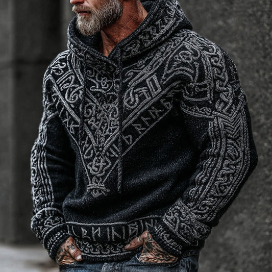 Vintage Viking Celtic Warm Knit Hooded Sweater artswardrobe