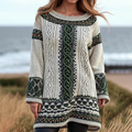 Women's Irish Celtic Knotted Floral Jacquard Crew Neck Sweater Dress elevenforest