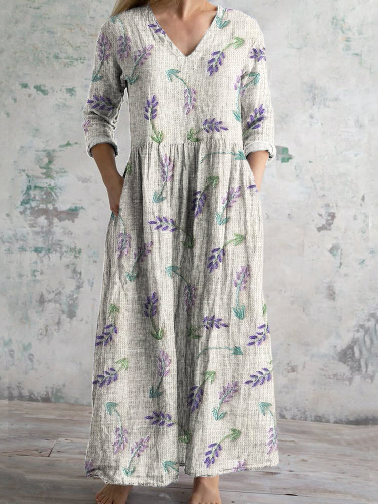 Forest Floral Embroidery Women's Linen Maxi Dress elevenforest