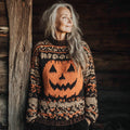 Retro Halloween Pumpkin Face Crew Neck Cozy Sweater artswardrobe