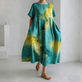 Comstylish Women's Japanese Alcohol Ink Painting Pattern Comfortable Dress