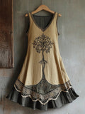 Viking Celtic Tree Of Life Patchwork Linen Tank Dress elevenforest