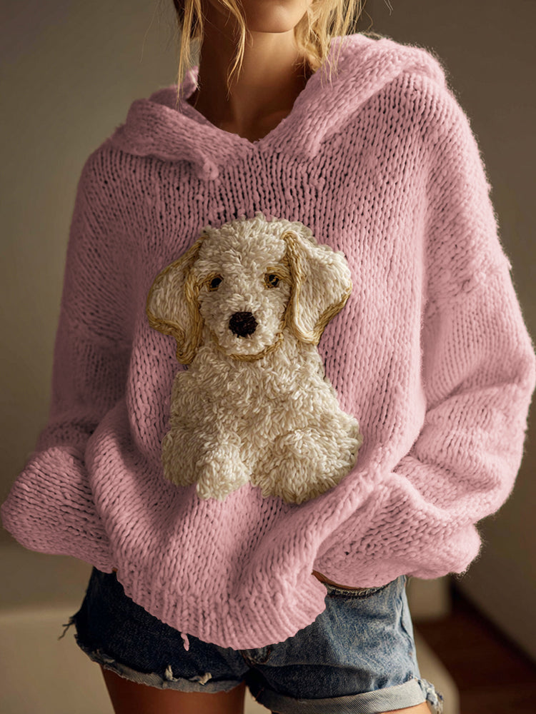 Classic Fuzzy Golden Retriever Dog Felt Cozy Knit Hooded Sweater elevenforest