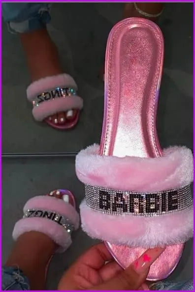 Crystal Diamonds Fur Slippers F391