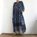 Comstylish Vintage Japanese Traditional Patchwork Art Linen Maxi Dress