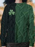 Irish Shamrock Embroidered Jacquard Cozy Knit Sweater elevenforest