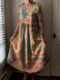 Women's Bohemian Ethnic Collage Art Print Pocket Cotton Dress