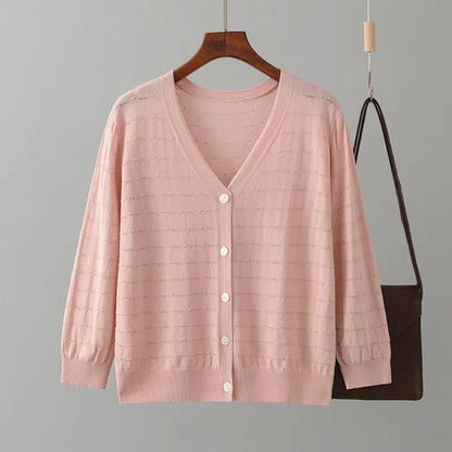 Ice Silk Knitted Cardigan Summer Matching Skirt Anti Loose Shawl Air Conditioning Shirt Outer Wear Thin Coat Top