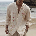 Men's Floral Embroidered Comfortable Linen Shirt elevenforest