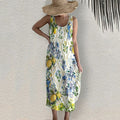 Comstylish Almafi Lemon Flower And Bird Pattern Tank Midi Dress