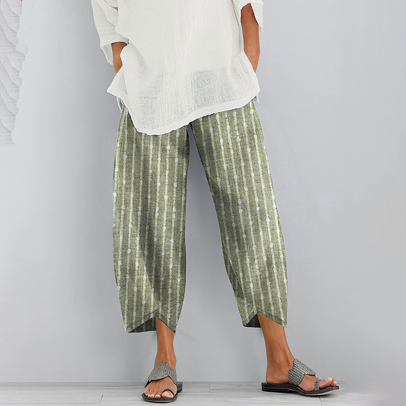 Women Vintage Stripes Printed Comfy Pocket Pants elevenforest