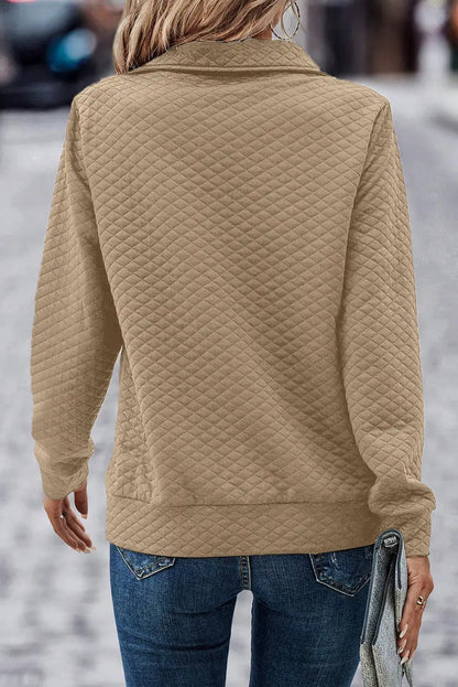 Quilted Half Zipper Sweatshirt in Pale Khaki