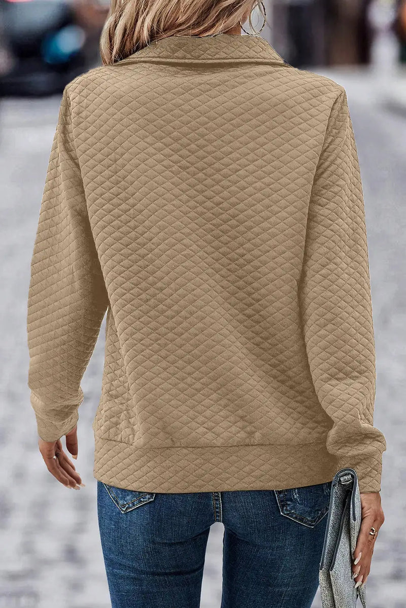 Quilted Half Zipper Sweatshirt in Pale Khaki