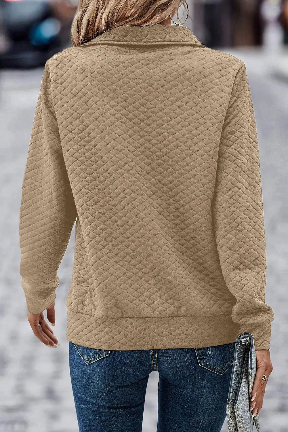 Quilted Half Zipper Sweatshirt in Pale Khaki