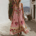 Pink Rose Embroidery V-neck Suspender Maxi Dress elevenforest