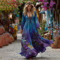Women's Vintage Floral Embroidery Gradient Long Sleeve Dress elevenforest