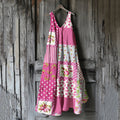 Women's Vintage Floral Patchwork Art Linen Dress elevenforest
