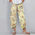 Comstylish Women's Retro Japanese Floral Art Print Casual Pants