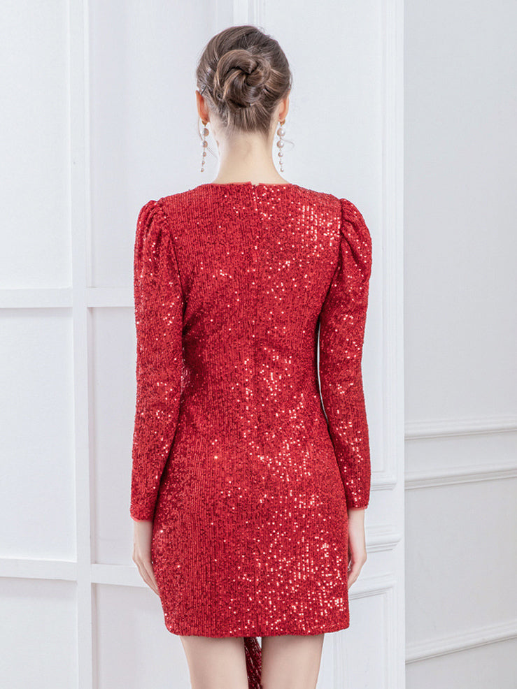 Sequin Mini Dress Surplice Tank Bow Faux Wrap Birthday Party Dresses