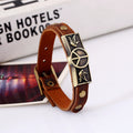 Comstylish Retro Simple Peace Sign And Peace Dove Decoration Cowhide Leather Bracelet