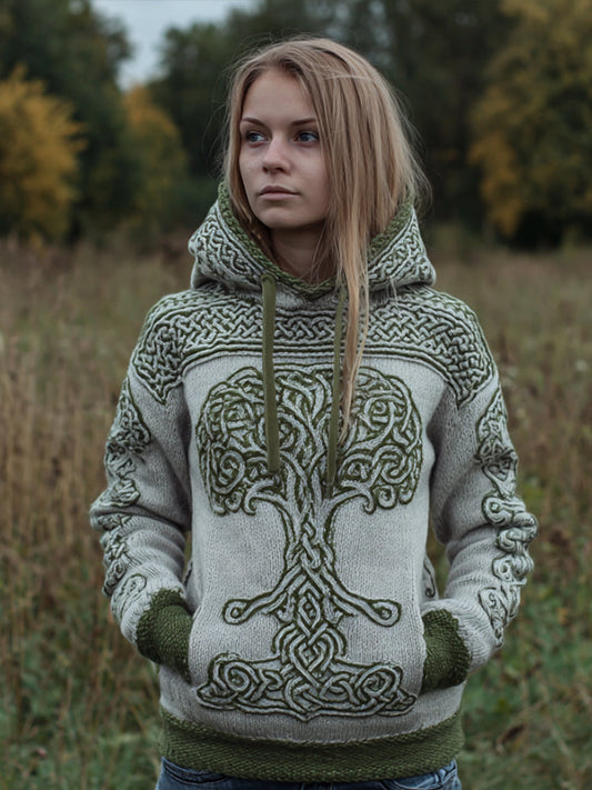 Women's Viking Style Tree Of Life Printed Two Tone Hooded Sweater artswardrobe