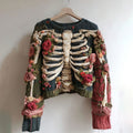 Comstylish Women's Vintage Skeleton And Rose Art Color Block Cozy Sweater