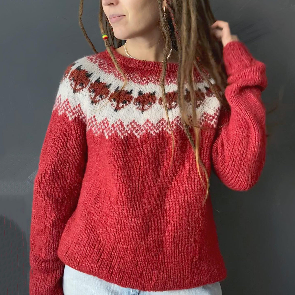 Vintage Fox Jacquard Crew Neck Sweater elevenforest