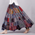 Vintage Floral Patchwork Pattern Flowy Wide Skirt elevenforest