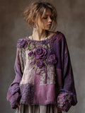Vintage Purple Roses Boho Lace Patchwork Linen Tunic elevenforest