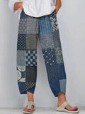 Comstylish Japanese Art Traditional Pattern Linen Blend Pants