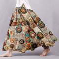 Women's Vintage Crochet Flowers Art Linen Flowy Wide Skirt elevenforest
